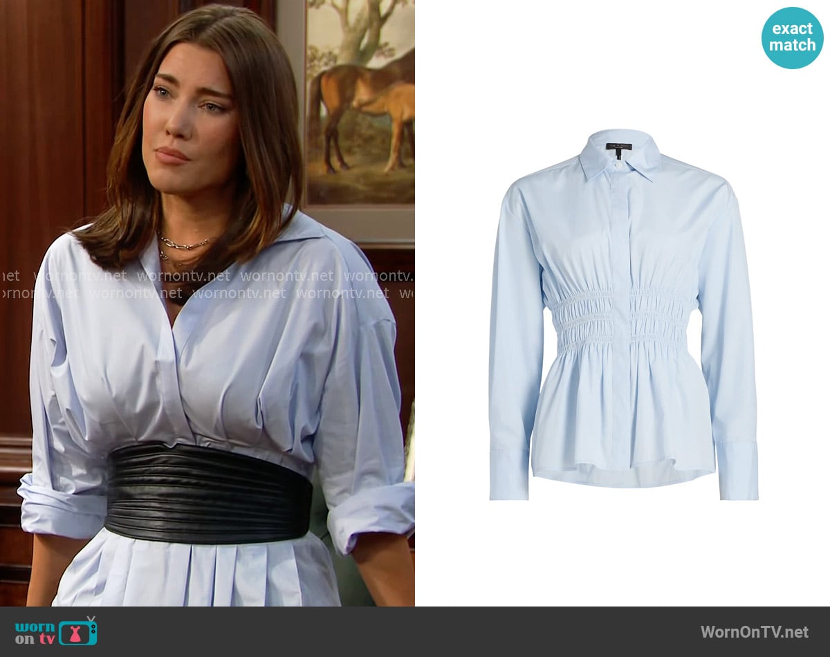 Rag and Bone Blythe Shirt in Light Blue worn by Steffy Forrester (Jacqueline MacInnes Wood) on The Bold and the Beautiful