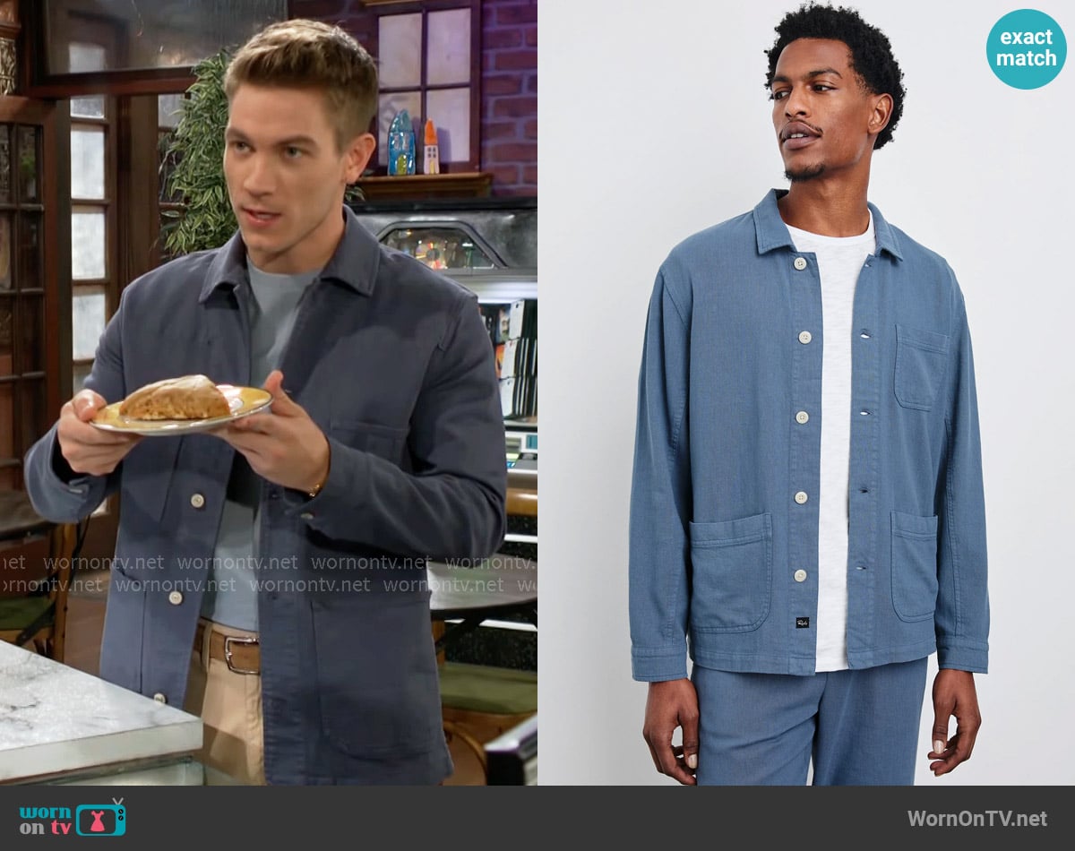 Rails Ambrose Jacket in Washed Blue worn by Noah Newman (Lucas Adams) on The Young and the Restless