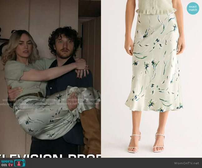 Rails Anya Floral Satin Midi Skirt in Mint Linnea worn by Tia (Bayley Corman) on 9-1-1