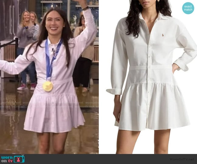 Ralph Lauren Long Sleeve Panel Mini Shirtdress worn by Madison Chock on Live with Kelly and Mark