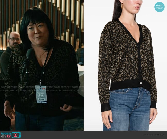 Metallic leopard cardigan on Elsbeth