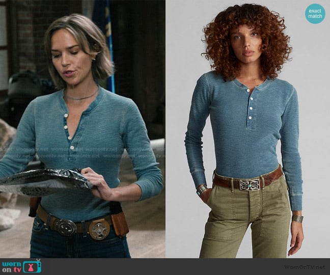 Ralph Lauren Slim Waffle-Knit Cotton Henley worn by Belle Skinner (Arielle Kebbel) on Marshals
