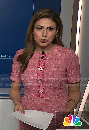 Rana Novini’s pink tweed dress on NBC News Daily