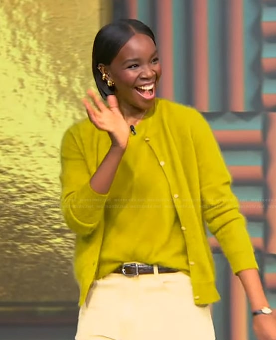 Recho Omondi’s green cashmere cardigan on Tamron Hall Show