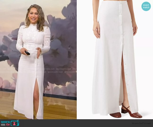 Reformation Andi Front-slit Maxi Skirt in Linen worn by Ginger Zee on Good Morning America