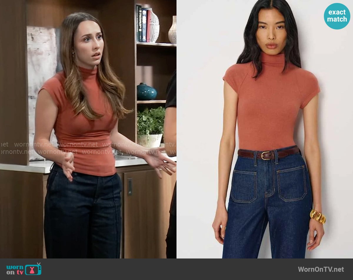 Josslyn’s orange cap-sleeve top on General Hospital