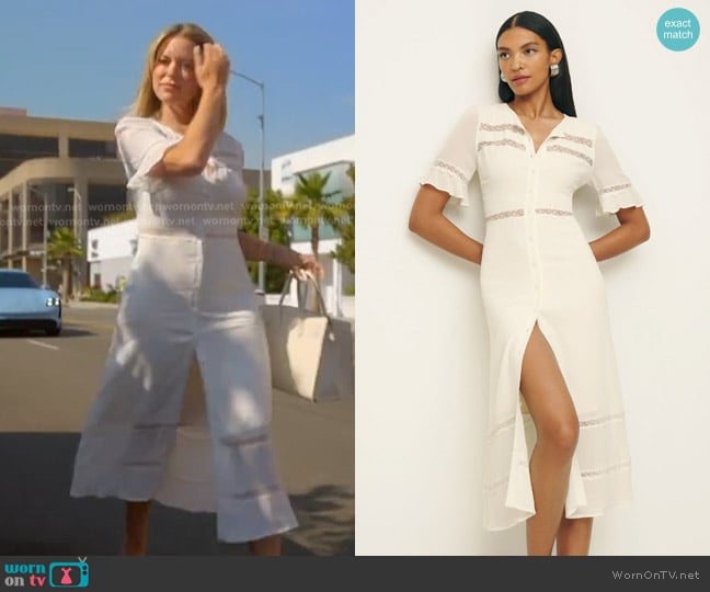 Reformation Woodson Dress in Ivory worn by Amanda Frances on The Real Housewives of Beverly Hills