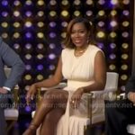 Tiffany Reid’s beige gathered dress on Good Morning America
