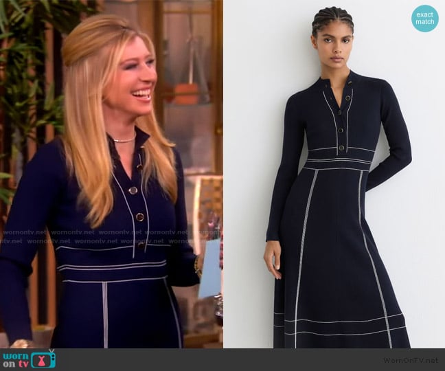 Sara Eisen’s navy contrast stitch dress on The View
