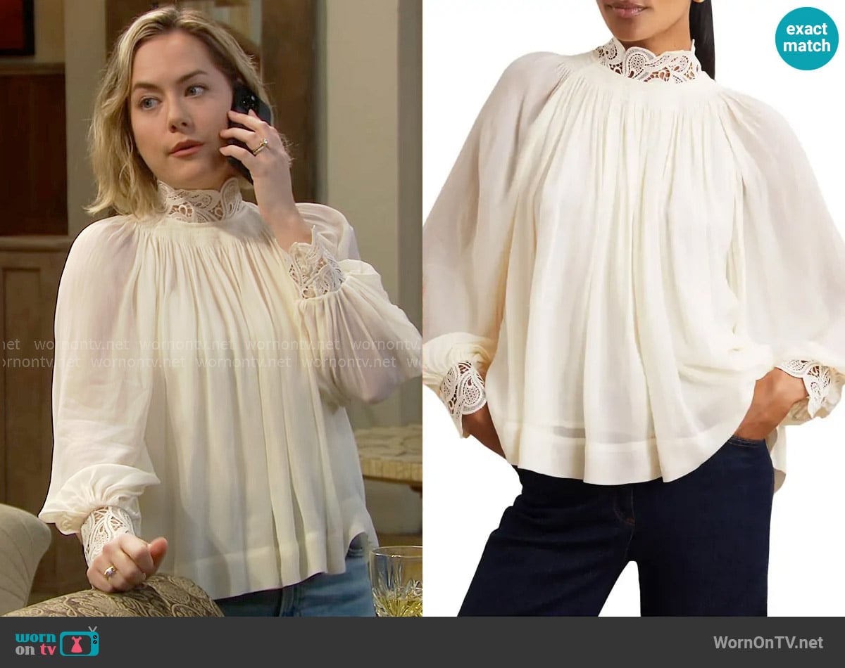 Hope’s white lace trim blouse on The Bold and the Beautiful
