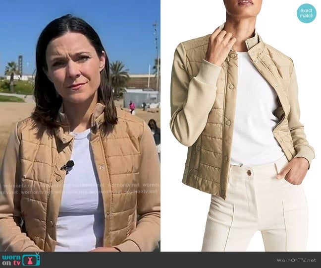 Reiss Jada Mixed Media Jacket worn by Maggie Rulli on Good Morning America