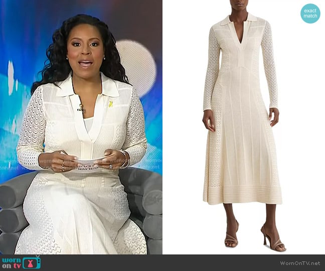 Reiss Lindy Pointelle Knit Panelled Midi Dress in Cream worn by Sheinelle Jones on Today