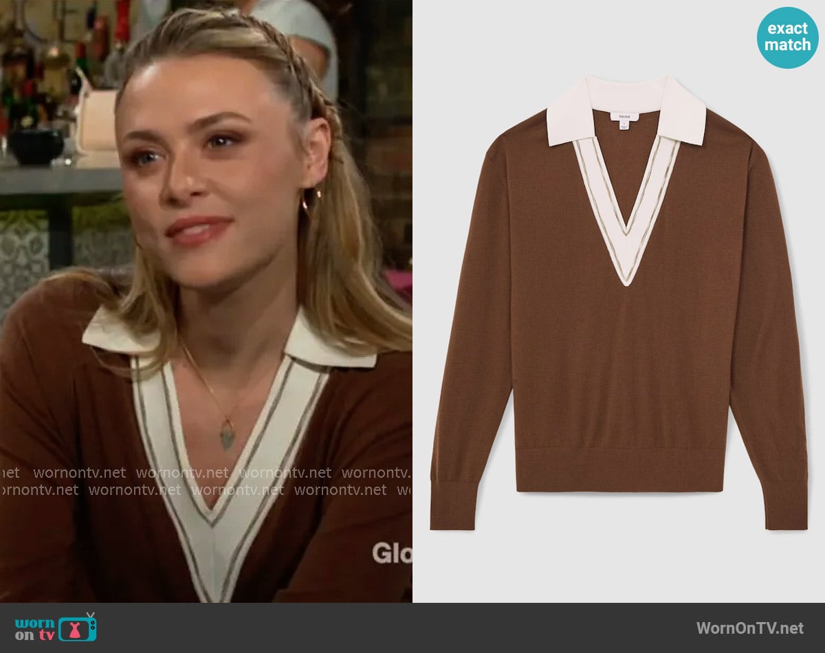 Reiss Nina Sweater in Chocolate Ivory worn by Claire Grace (Hayley Erin) on The Young and the Restless