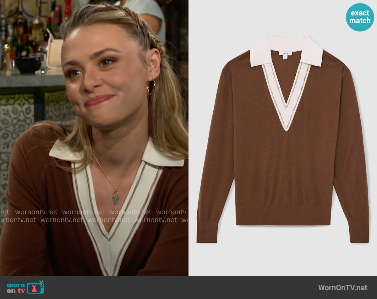 Reiss Nina Sweater in Chocolate Ivory worn by Claire Grace (Hayley Erin) on The Young and the Restless