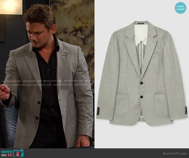 Reiss Stack Slim Fit Textured Blazer in Sage Green worn by Johnny DiMera (Carson Boatman) on Days of our Lives