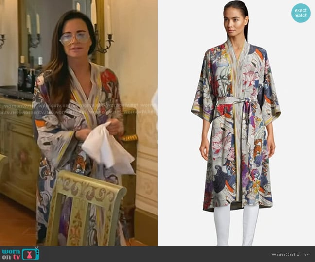 Robert Graham Jamie Tattoo Art Silk Kimono in Multi worn by Kyle Richards on The Real Housewives of Beverly Hills