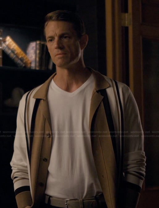 Robert's beige striped shirt on Imperfect Women