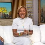 Robin’s grey ribbed mock neck dress on Good Morning America