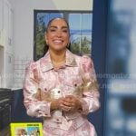 Robin Arzon’s pink jacquard jacket and mini skirt on Good Morning America