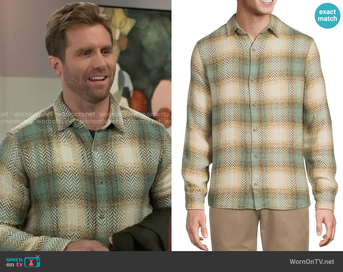 Rowm Herringbone Ombre Plaid Woven Shirt worn by Derek Baldwin (Ben Gavin) on Beyond the Gates