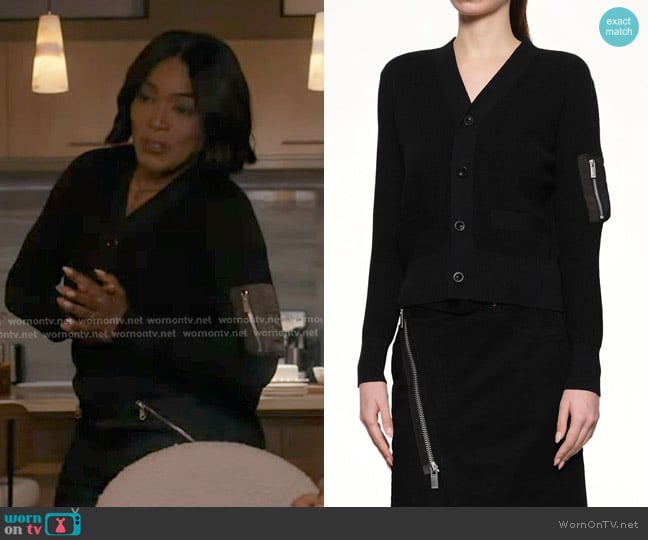 Sacai Nylon Twill x Cotton Knit Cardigan in Black worn by Athena Grant (Angela Bassett) on 9-1-1