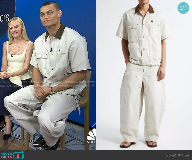 Sacai x Carhartt WIP Duck Canvas Shirt in Ivory worn by Tyriq Withers on Today