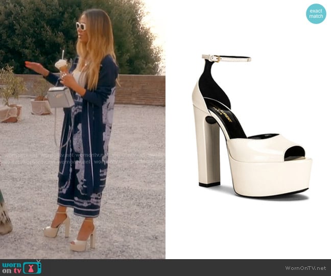 Saint Laurent Jodie 95 Platform Sandals in Pearl worn by Dorit Kemsley on The Real Housewives of Beverly Hills