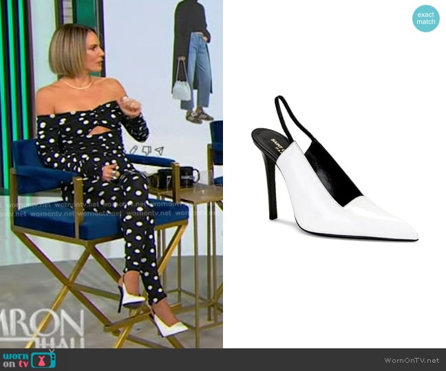 Saint Laurent Raven Slingback Pump in Blanc Optique worn by Keltie Knight on Tamron Hall Show