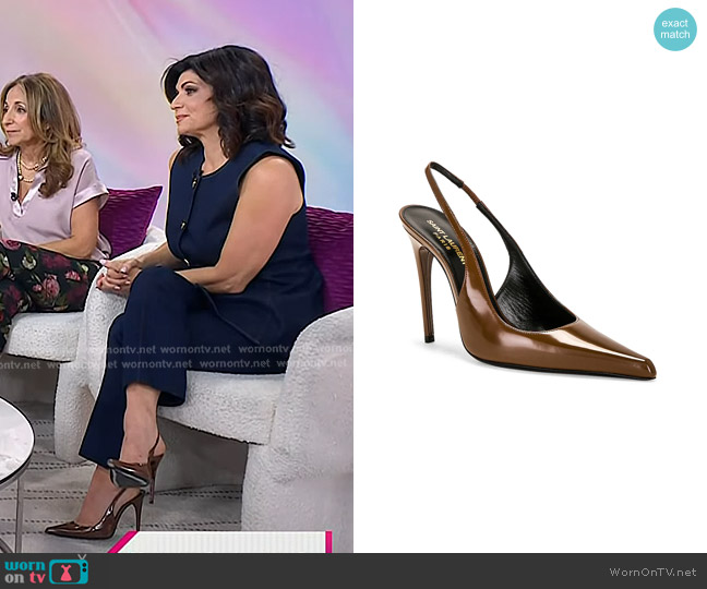 Saint Laurent Vendome Slingback Pump in Soil Brown worn by Tamsen Fadal on Today