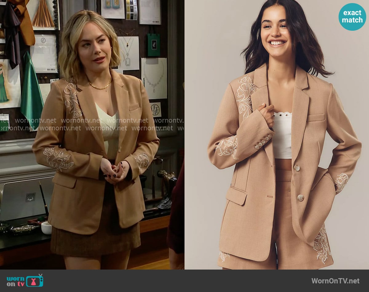 Sam Edelman Fallon Slim Blazer worn by Hope Logan (Annika Noelle) on The Bold and the Beautiful