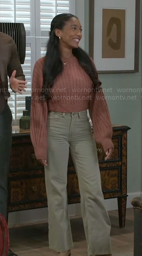 Samantha’s coral cropped sweater on Beyond the Gates