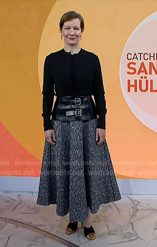 Sandra Huller’s black belted sweater and skirt on Today