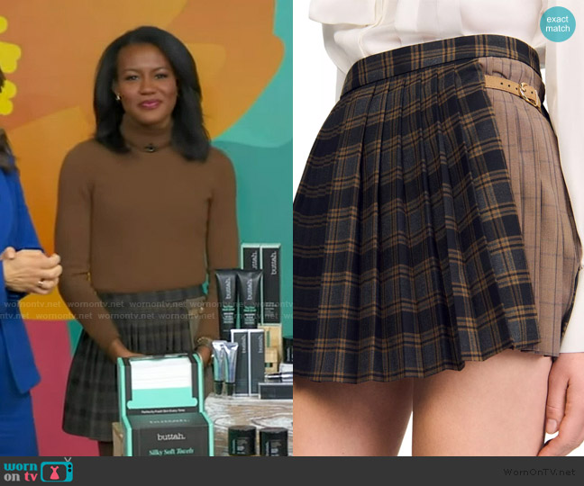 Janai’s mixed plaid mini skirt on GMA