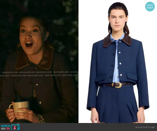 Sandro Cropped Jacket with Leather Collar worn by May Grant (Corinne Massiah) on 9-1-1