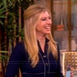 Sara Eisen’s navy contrast stitch dress on The View