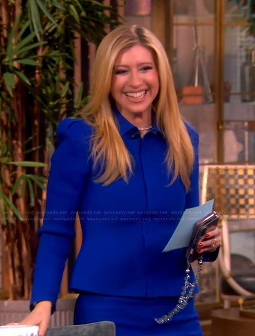 Sara Eisen’s blue peplum jacket and skirt on The View