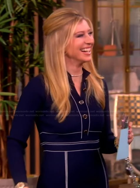 Sara Eisen’s navy contrast stitch dress on The View