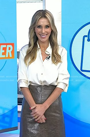 Sarah Eggenberger’s brown leather skirt on Today