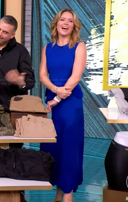 Sara's blue fringe trim top and skirt on The View