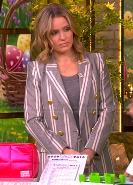 Sara's gray stripe blazer and pants on The View