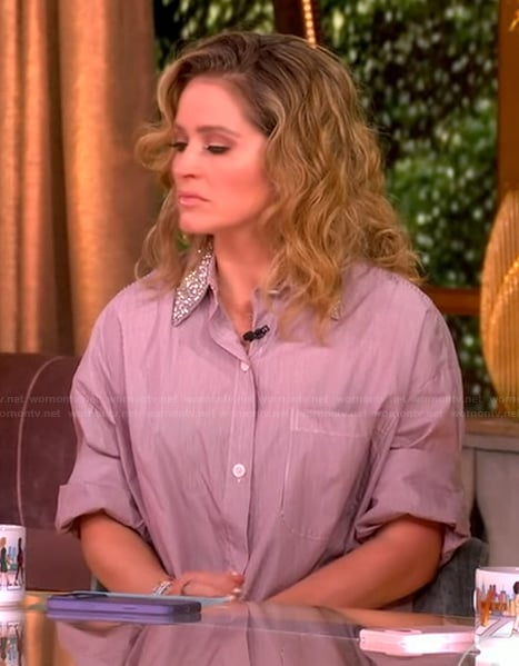 Sara's pink embellished collar top on The View