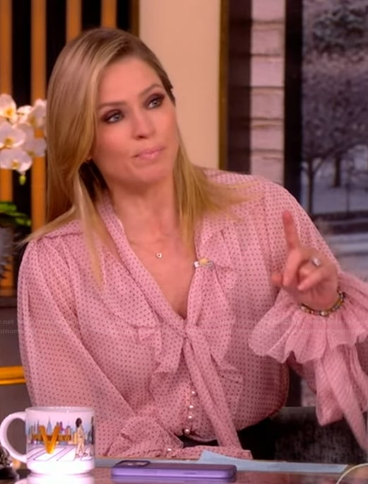 Sara’s pink polka dot print ruffle blouse on The View