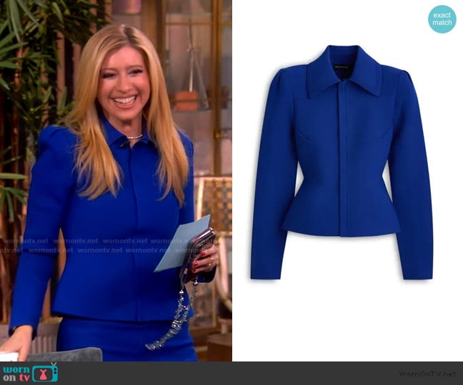 Scanlan Theodore Crepe knit peplum collar jacket - royal worn by Sara Eisen on The View