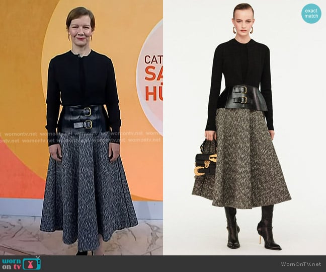 Schiaparelli Dual-Material Cardigan and Skirt worn by Sandra Huller on Today