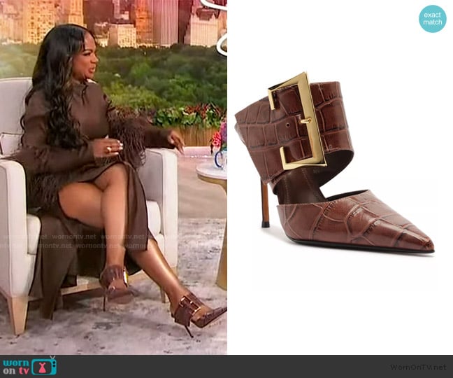 Schutz Beatrix Pointed Toe Mule Pumps worn by Kandi Burruss on Sherri