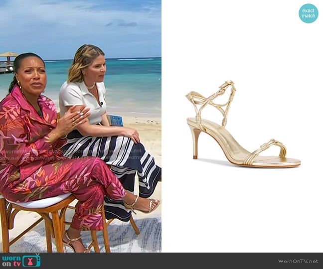Schutz Nara Mid Sandal in Platinum worn by Sheinelle Jones on Today