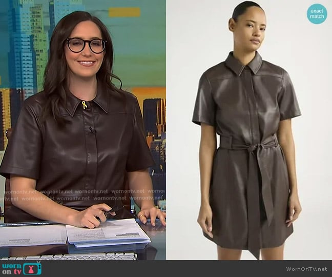 Scoop Faux Leather Collared Mini Shirt Dress worn by Savannah Sellers on NBC News Daily