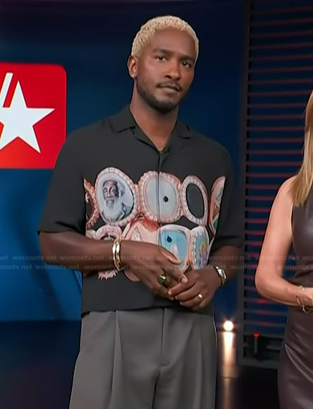 Scott’s black printed shirt on Access Hollywood