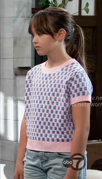 Scout’s pink checkerboard knit top on General Hospital