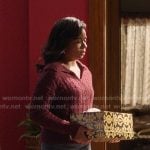 Simone’s red cable knit collared sweater on Greys Anatomy